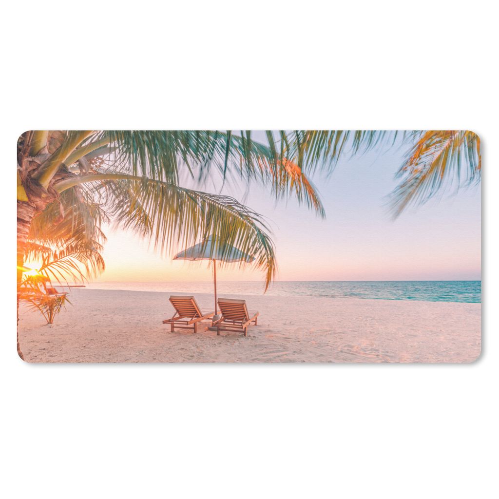 MuchoWow Mauspad Mousepad Strand - Palmen - Sonnenschirm 60x30 cm - Mousepads - Maus Mat - Pad - Mausunterlage - Nachhaltig
