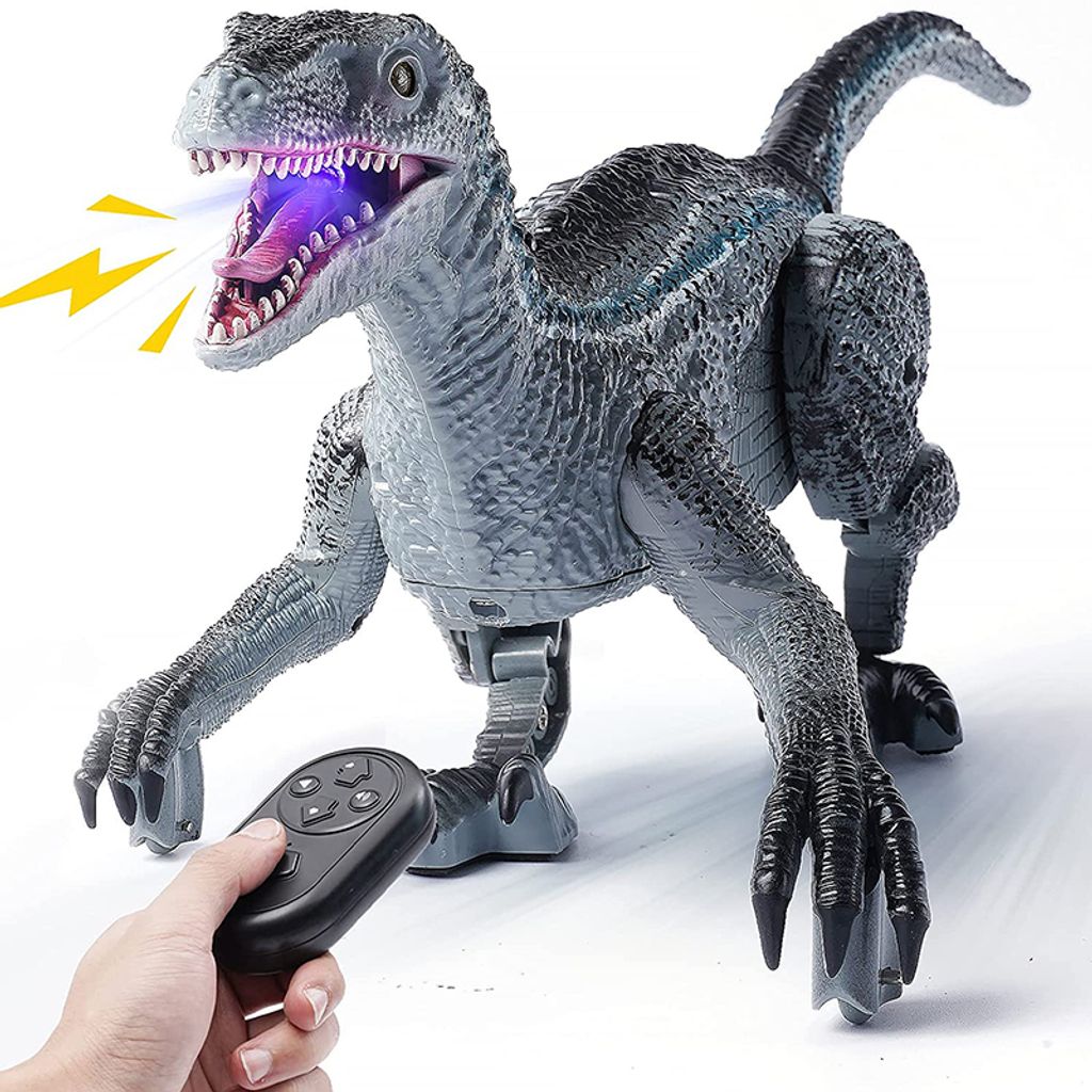 Dinosaurier Spielzeug 2.4G RC Dinosaurier Spielzeug Intelligentes Realistisches Gehen Tier Kindergeschenk Entdeckerspielzeuge(blau)