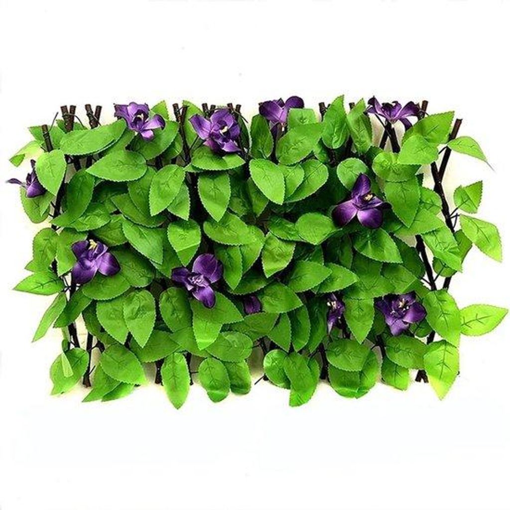 Kunstmatige grüne Sichtschutzwand - Ausklappbare Gartendekoration - Schutzelement - Rasen - Violette Orchidee