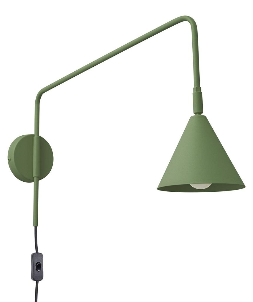 Wandleuchte mit Stecker Metall E14 H: 30 cm Schalter Olivgrün Schwarz Modern Wandlampe Kabel
