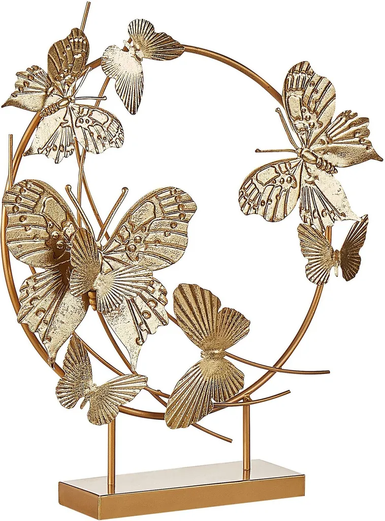 Beliani Ornement Papillons en Métal Doré 48 cm - Statuette sur Socle Noir
