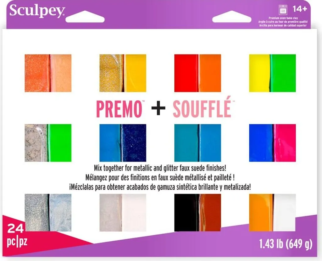 Pâte Polymère Sculpey Kit Anti-Casse Premo Soufflé 24 Couleurs 649g