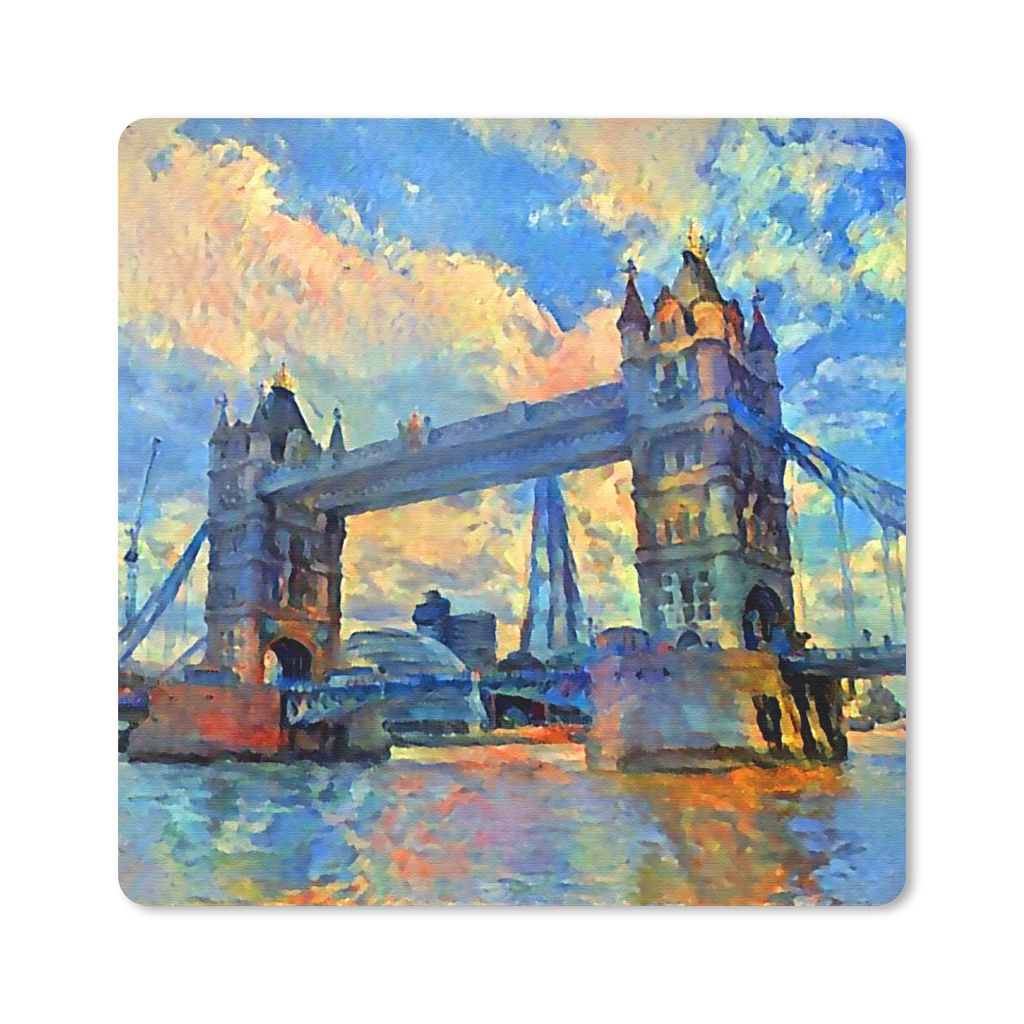 MuchoWow Mauspad Mousepad Gemälde - London - Brücke - Öl 20x20 cm - Mousepads - Maus Mat - Pad - Mausunterlage - Desk Mat - Bureauartikeln