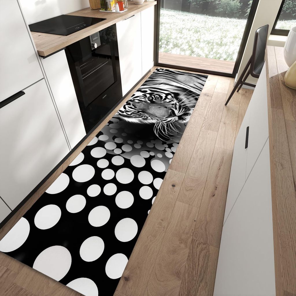 Küchenteppich 80x300cm rutschfest & abwischbar PVC Läufer - Tigerpunkte