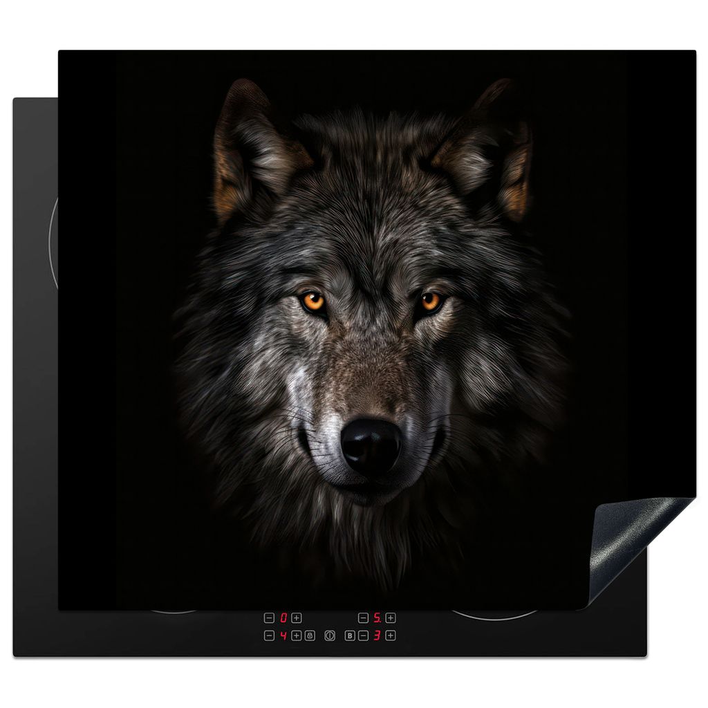 KitchenYeah Herdabdeckplatte Wildtiere - Wolf - Porträt - Schwarz , 58x51cm, Küche Deko, Glaskeramikkochfeld Herdabdeckung, Abdeckplatte fùr K...