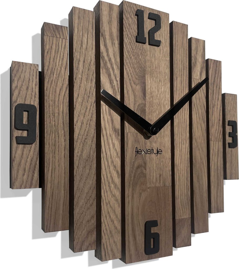 Wanduhr Symmetry wanduhr Eiche Badezimmer Wohnzimmer Holz modernDurchmesser ohne tickgeräusche holzoptik (Braun, 30cm)