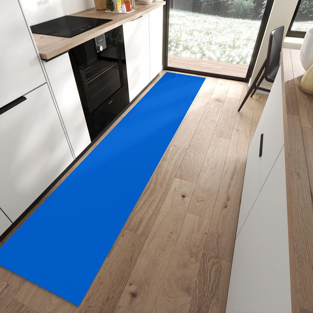 Küchenteppich 60x300cm rutschfest & abwischbar PVC Läufer - Blauer Hintergrund II