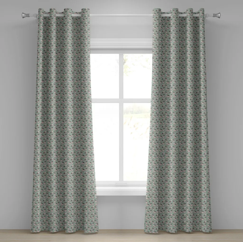 Rideau turquoise Mops à motifs carlins en caricature 280x245 cm