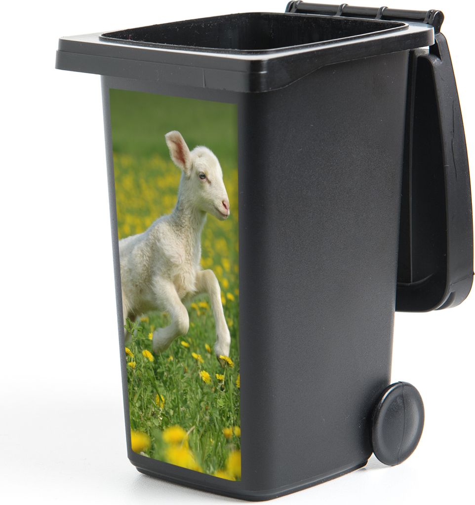 MuchoWow Mülltonnenaufkleber Schafe - Blumen - Gelb 38x80 cm - Behälteraufkleber - Mülleimer-Aufkleber - Container-Aufkleber