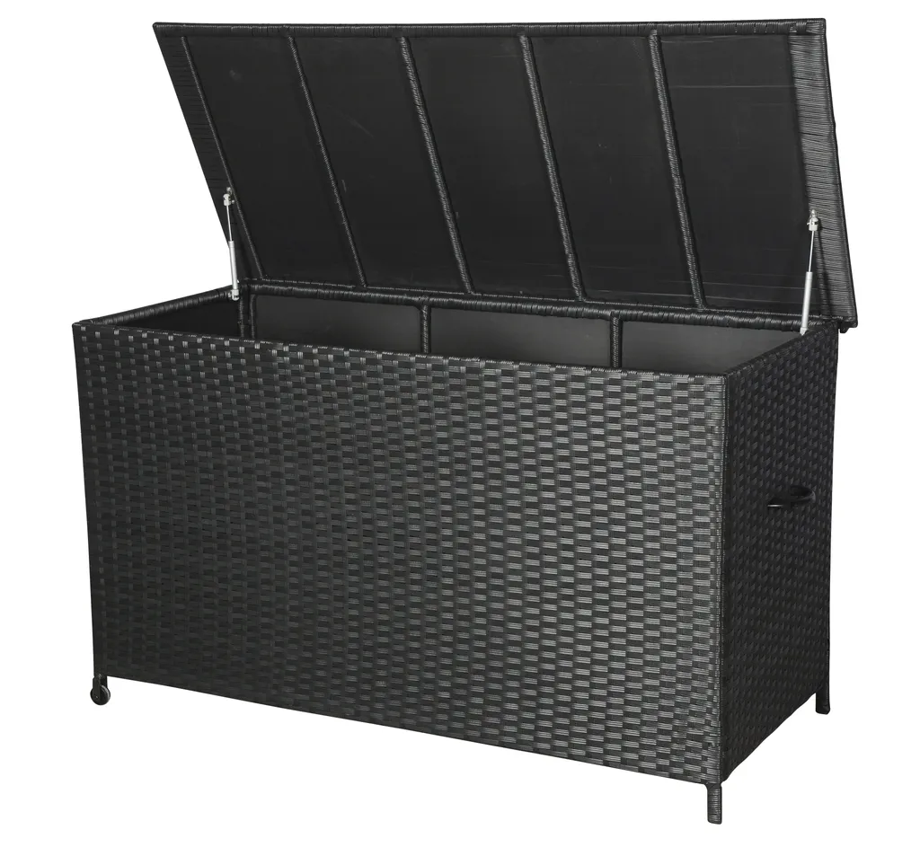 Coffre à coussins noir mobile Lamar avec roulettes intégrées 290L