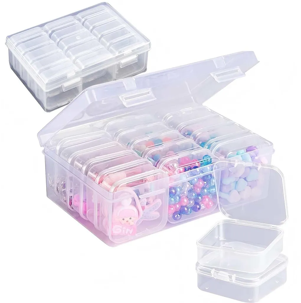 Boîte de rangement transparente 32 pots pour perles de diamant