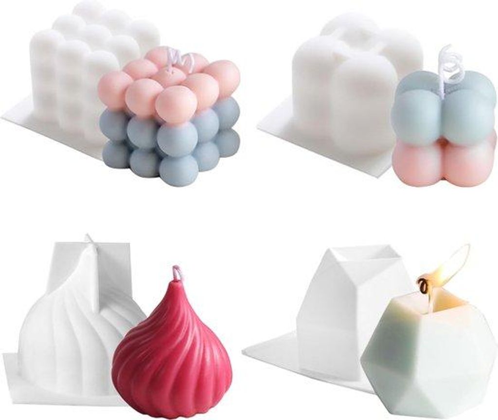4er Set 3D Silicone Kaarsenformen für Wohndekoration, Selbstgemachte Duftkerzen, Zeep