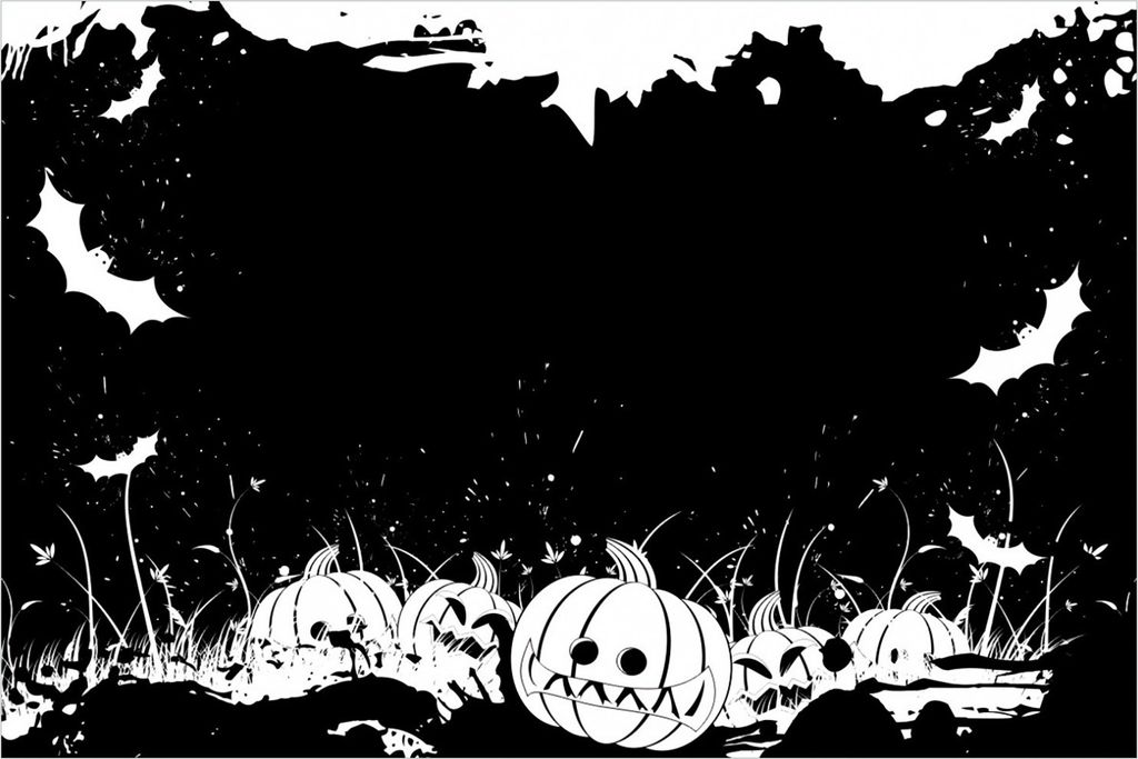 Wallario Premium Glasbild, freischwebende Optik, kräftige Farben, Größe 90 x 60 cm Motiv Halloween - Kürbisse und Fledermäuse in schwarz-weiß...