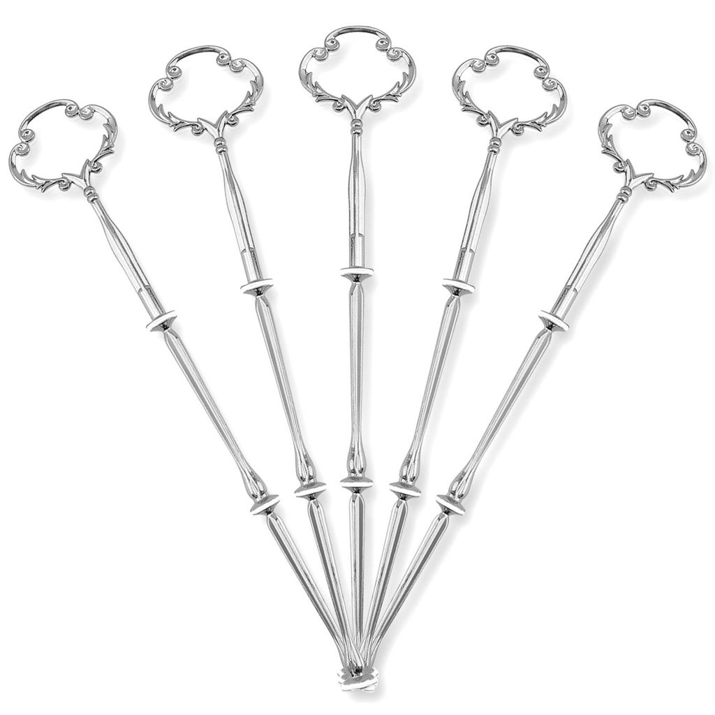 5 Stück Silber Etageren Stangen Set Metallstangen Mittellochausstech für 2 bis 3 Etage Etagere Hochzeitstorte Cupcakes Muffin Tortenständer 34cm