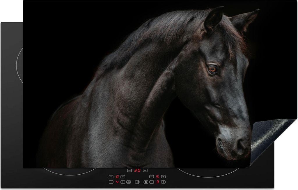KitchenYeah Herdabdeckplatte Pferd - Tier - Schwarz , 85x52cm, Küche Deko, Glaskeramikfeld Herdabdeckung, Abdeckplatte fùr Kochfeld