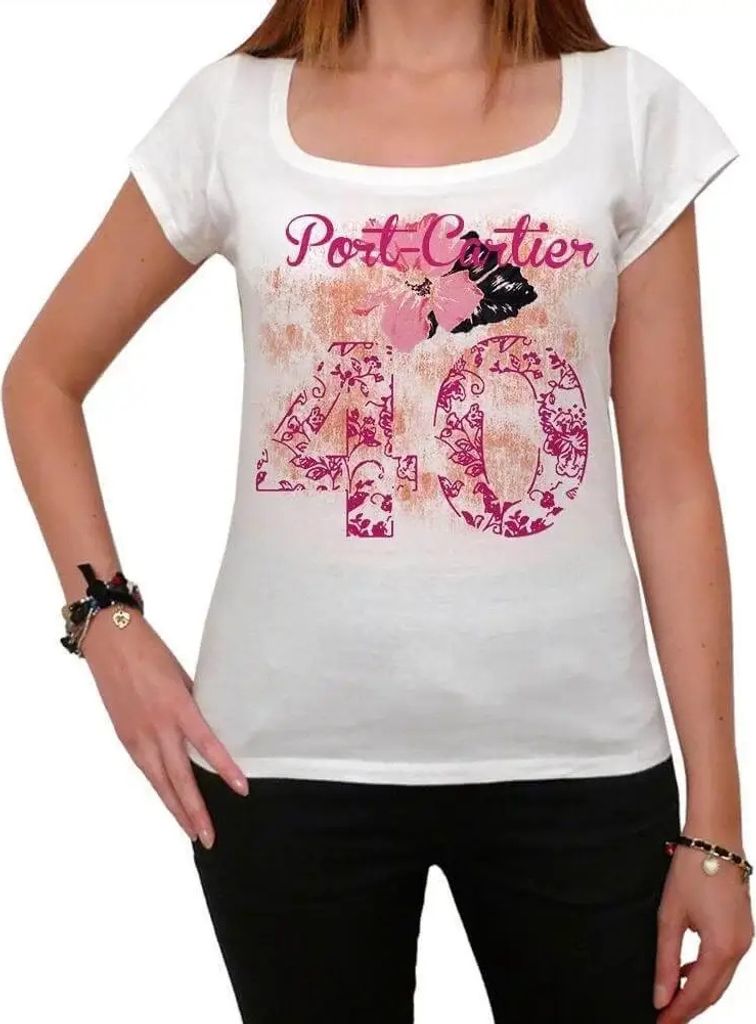 Damen Grafik T-Shirt 40 Port-Cartier Geschenk 40. Geburtstag Jahrestag 40 Jahre Jubiläum 40 Jährige Frau Jahrgang 1984 Kurzarm Lustige Druck