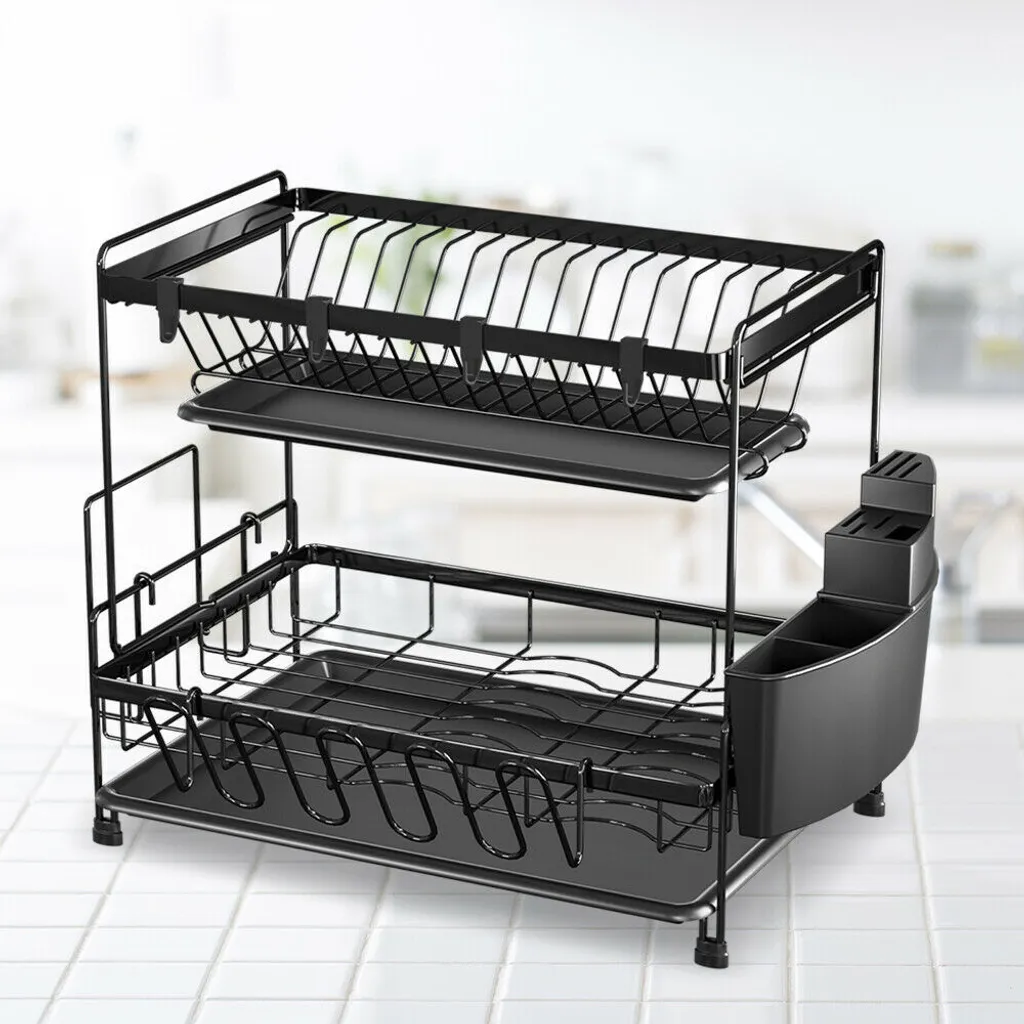 Étagère à vaisselle noir 2 étages pour optimiser le plan de travail inox
