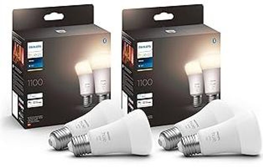 Philips Hue White E27 Lampe 4 Pack 4x1055lm, dimmbar, warmweißes Licht, steuerbar via App, kompatibel mit Amazon Alexa,9.5W (Echo, Echo Dot)