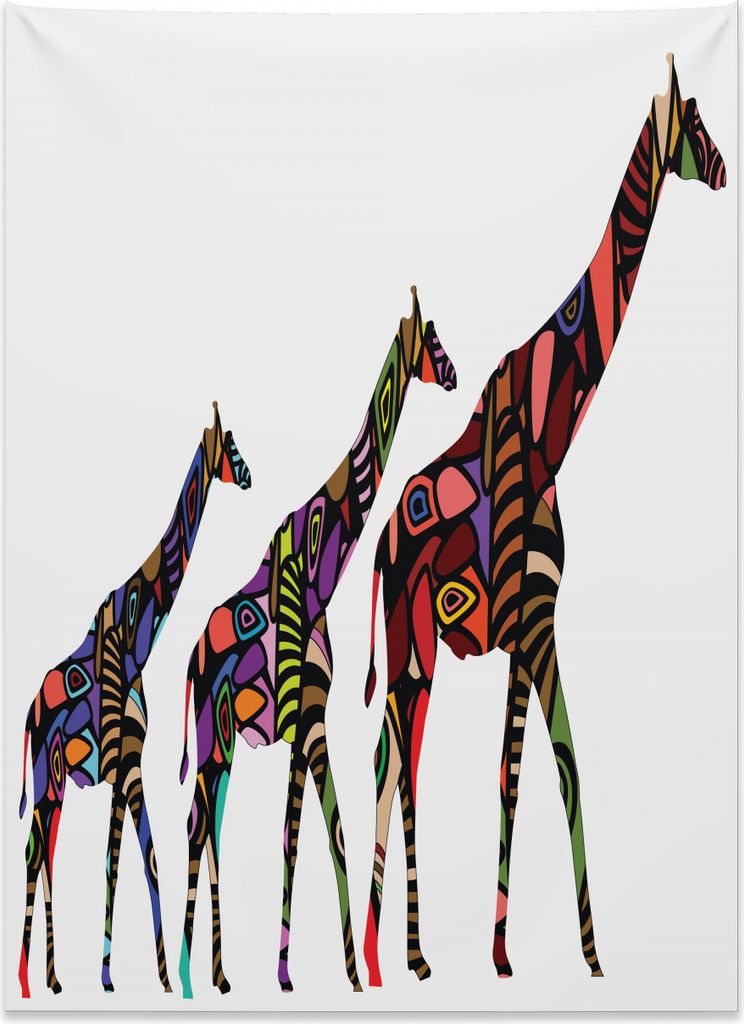 Abakuhaus Zoo Wandteppich, Afrikanische ethnische Giraffen aus Weiches Mikrofaser Stoff Kein Verblassen Klare Farben Waschbar, 110 x 150 cm, Mehrfa...