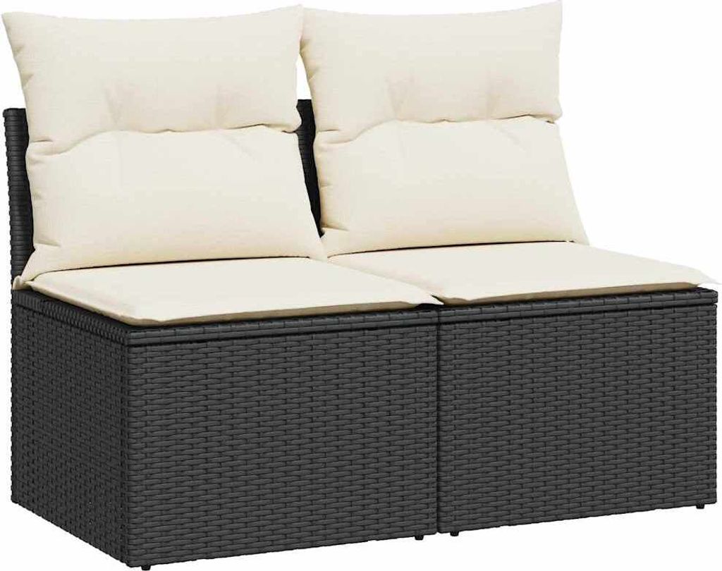 2-tlg. Garten-Sofagarnitur mit Kissen Schwarz Poly Rattan