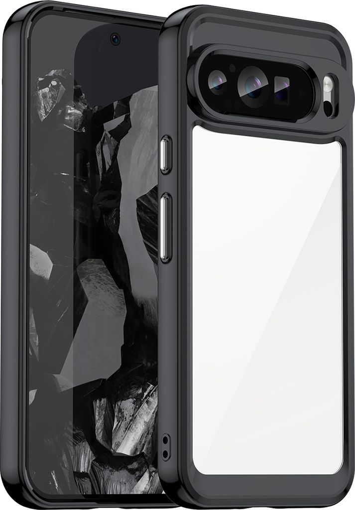 Schutzhülle für Google Pixel 9 Pro XL Klar Rückseite Stoßfeste TPU Silikon Bumper Hülle Schwarz