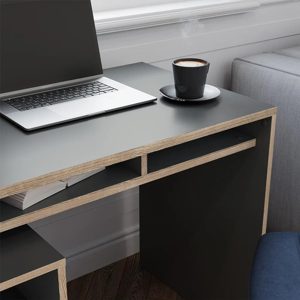 Bureau Informatique Gris Anthracite 112 cm avec Rangements Vicco Tetrix