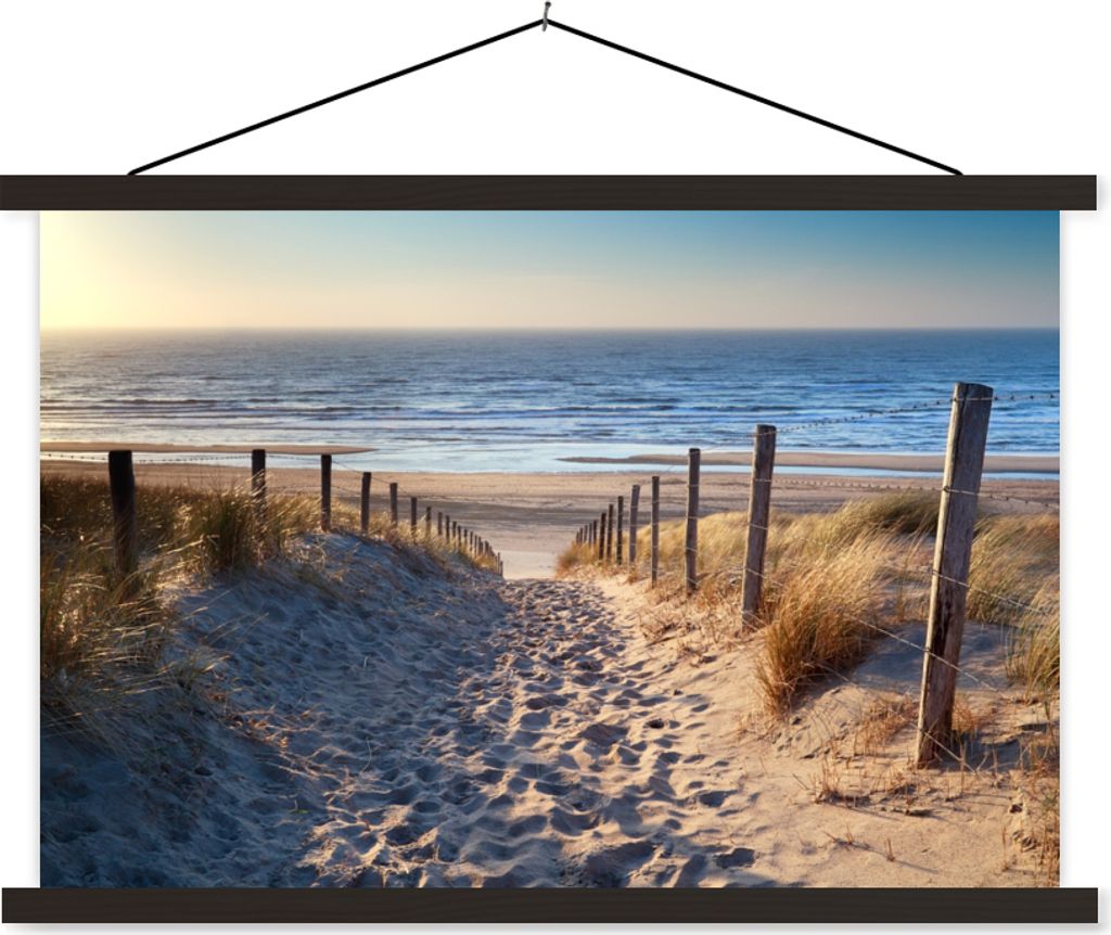 MuchoWow Textilposter Strand - Meer - Niederlande - Dünen - Sonne 60x40 cm mit schwarzem Rahmen - Hölzernes