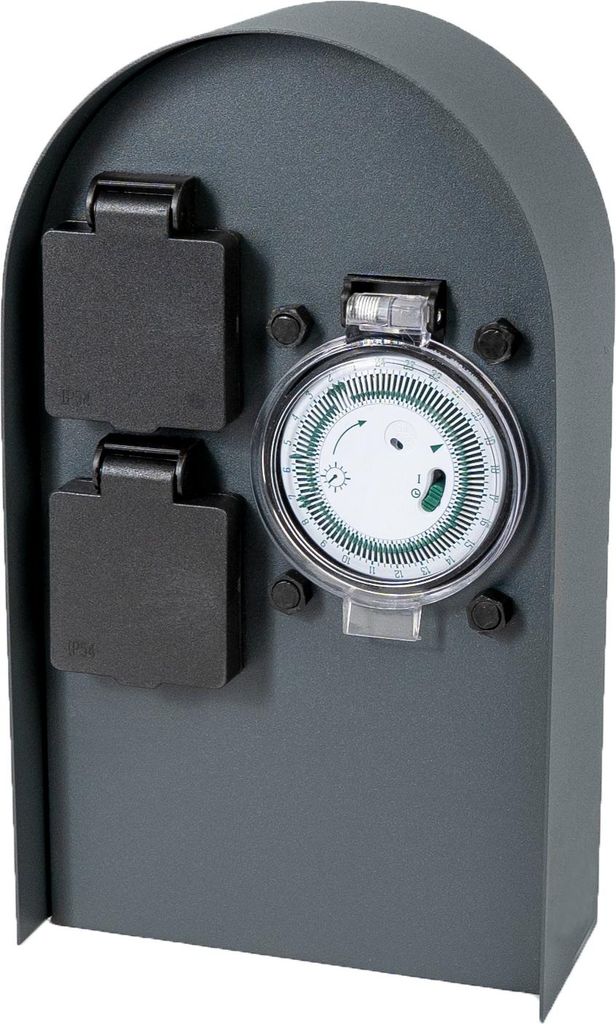 Grafner Edelstahl Design Gartensteckdose mit Zeitschaltuhr 2 Steckdosen, anthrazit, ON/AUTO, 3600 Watt, Pulverbeschichtung, Energiesäule Timer Meh...