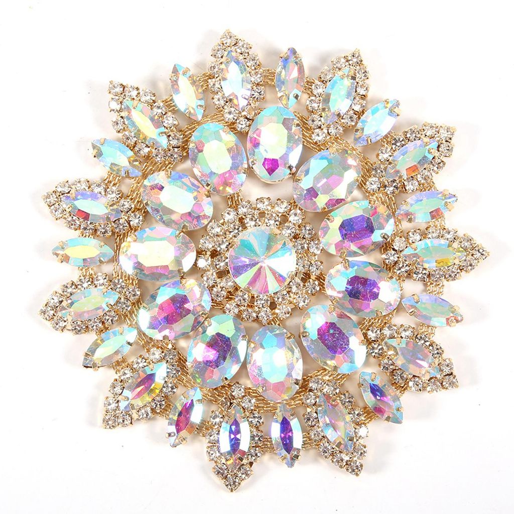 Kristallglas Strasssteine Dekoration DIY Kleidung Frauen Accessoires 11cm(AB Farbe Golden Base)