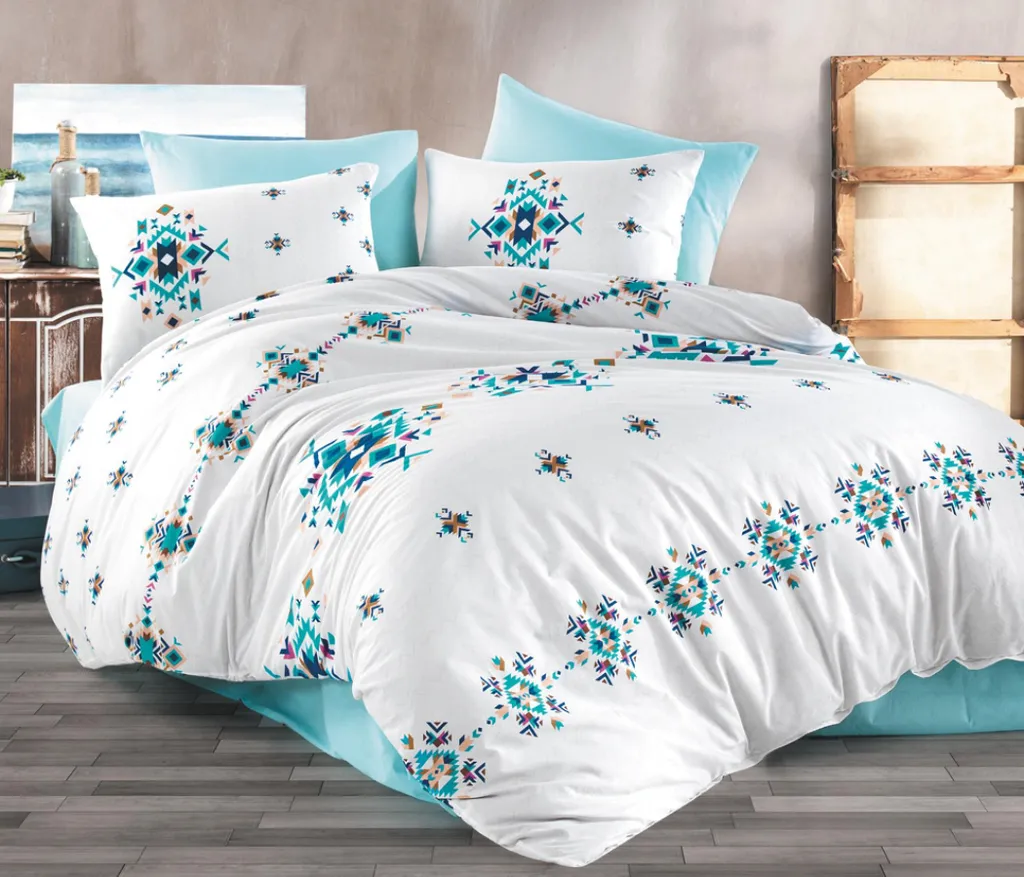 Biancheria Letto Turchese Hippi 220x200 - Cotone Etnico e Naturale
