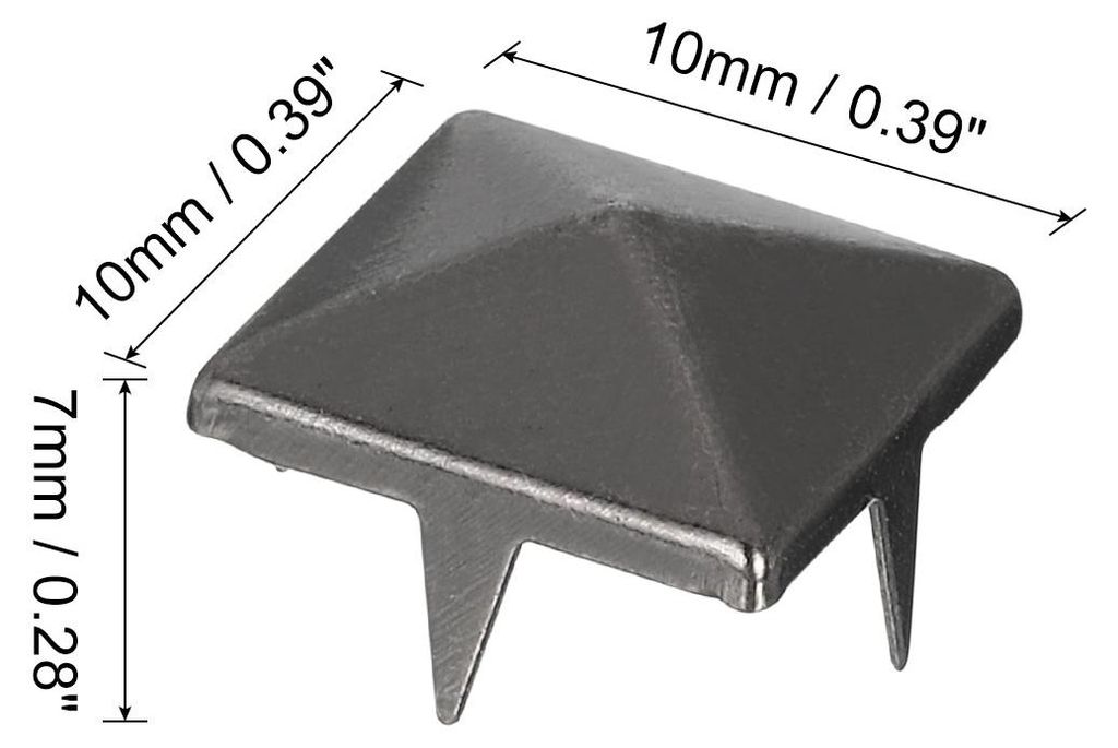 100 Stš¹ck Pyramiden Nieten fš¹r Kleidung, 10mm 4 Zacken Quadratnieten, Schwarze Metall Pyramidenstollen Handwerk, Punk Rock Nagelkopf Spots f...