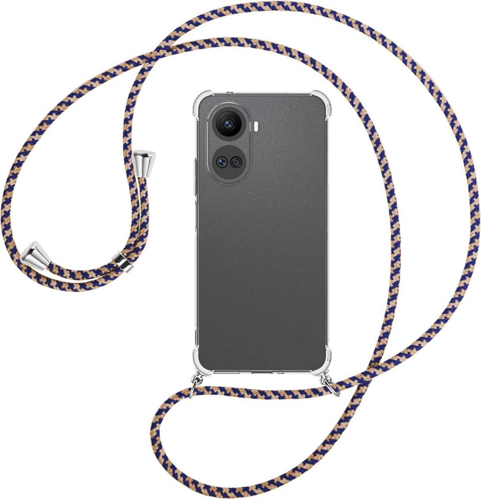 Handykette Backcover-Schutzhülle mit Band (Metall silberfarben) für Huawei nova 10 SE (BNE-LX1,LX3) - blau+beige