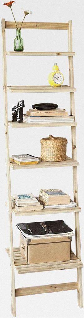 FRG161-N Leiterregal Badregal Bücherregal mit sechs Böden Spießtannenholz BHT ca.: 41x165x30cm