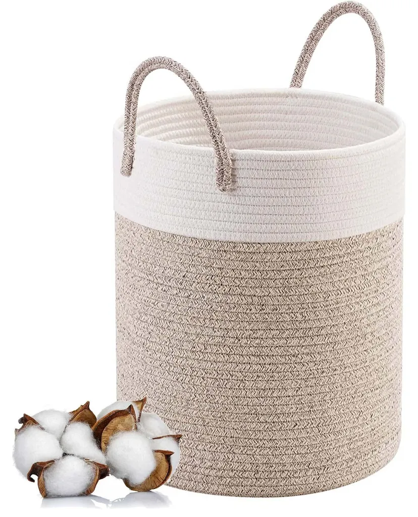 Panier à linge tressé avec poignées pliable format 46x38 cm fait main