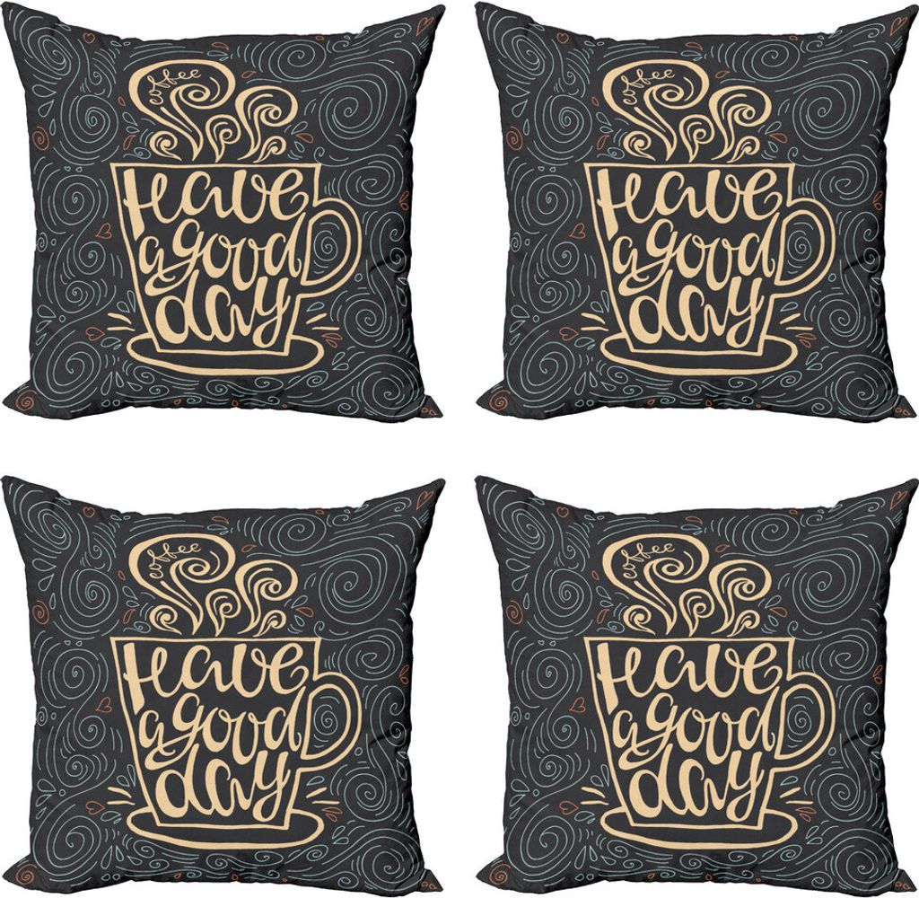 ABAKUHAUS Sprichwort Kissenbezug Set (4 Stück), Haben Sie einen Tag Kaffeetasse, Moderner Doppelseitiger Digitaldruck, 60 cm x 60 cm, Mehrfarbig