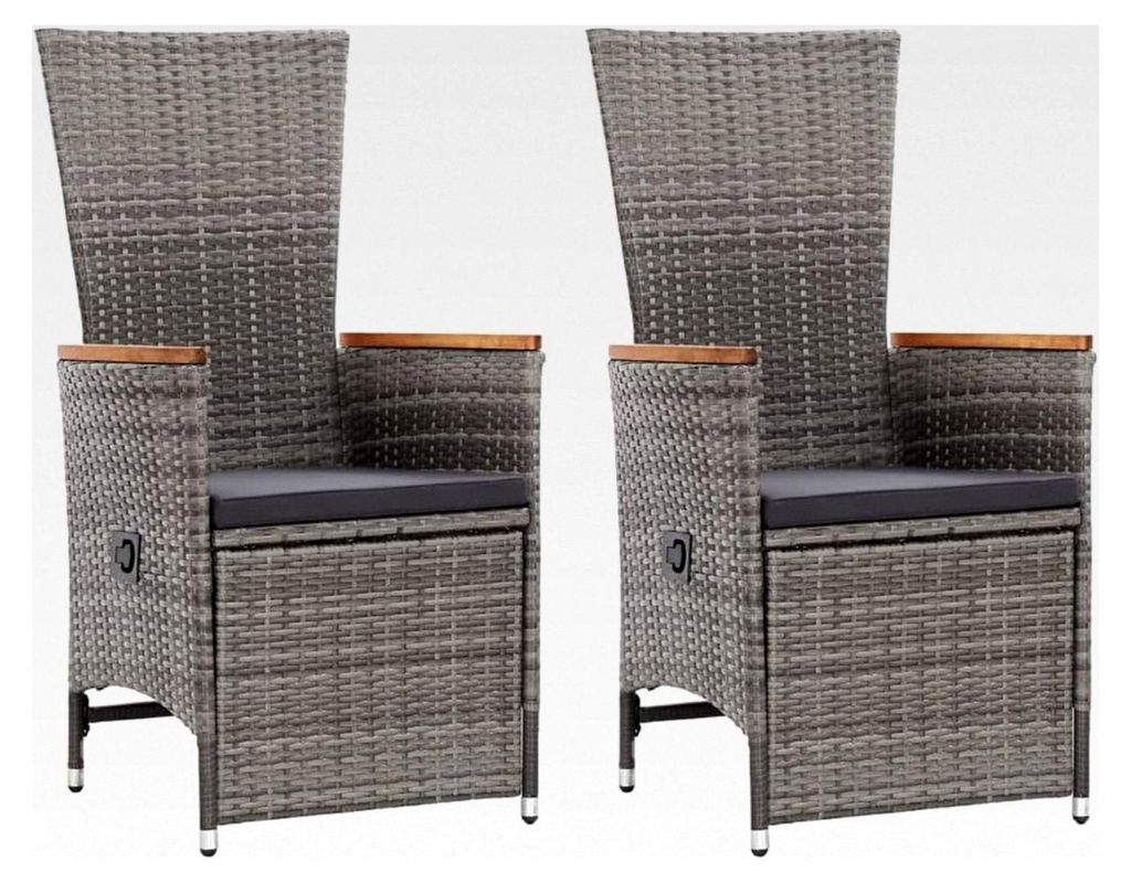 2X Gartenstuhl mit Auflagen Relaxstuhl Sessel Sonnenliege Hochlehner Gartenmöbel Rattansessel Poly Rattan (Verstellbare Rückenlehne und Fußstüt...