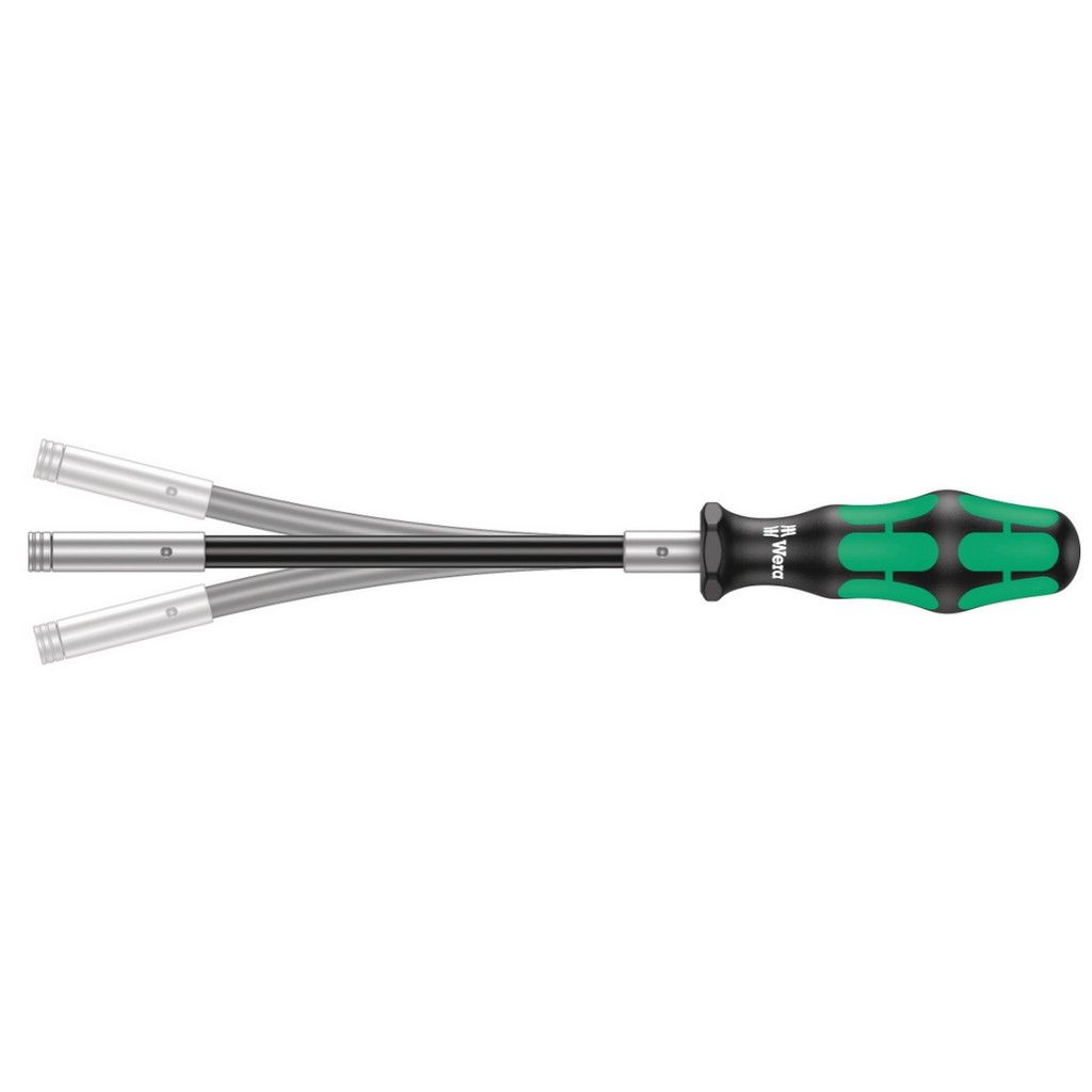 A WERA brand screwdriver with a flexible shaft and a three-component handle is shown against a white background.