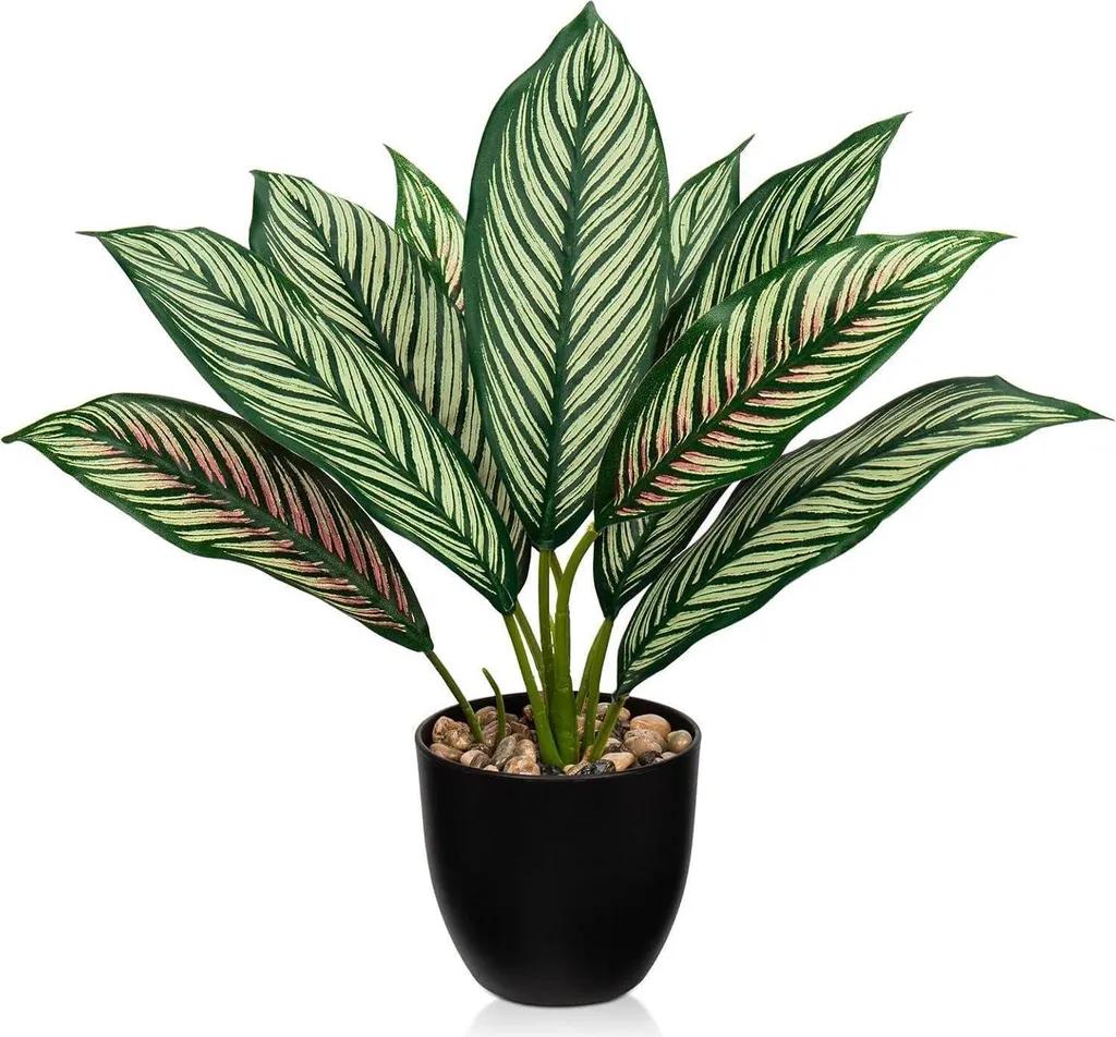 Calathea artificiel 33cm idéal pour décorer un bureau sans lumière