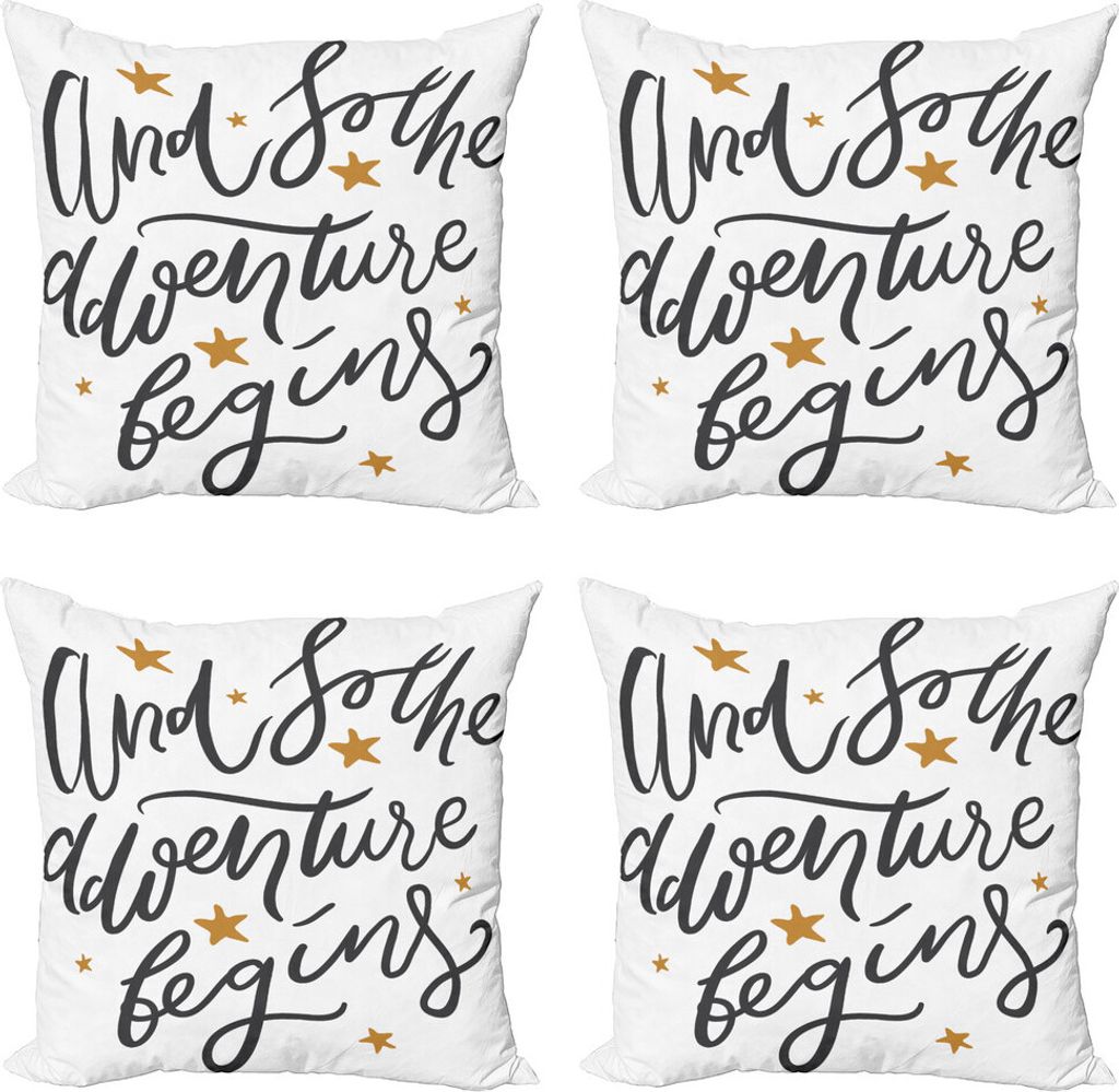 ABAKUHAUS Sprichwort Kissenbezug Set (4 Stück), Abenteuer beginnt Nachricht, Moderner Doppelseitiger Digitaldruck, 40 cm x 40 cm, Schwarz Gelb