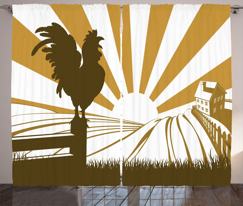 Rideau à Fronces Style Rustique avec Motif Coq Rétro pour Chambre à Coucher