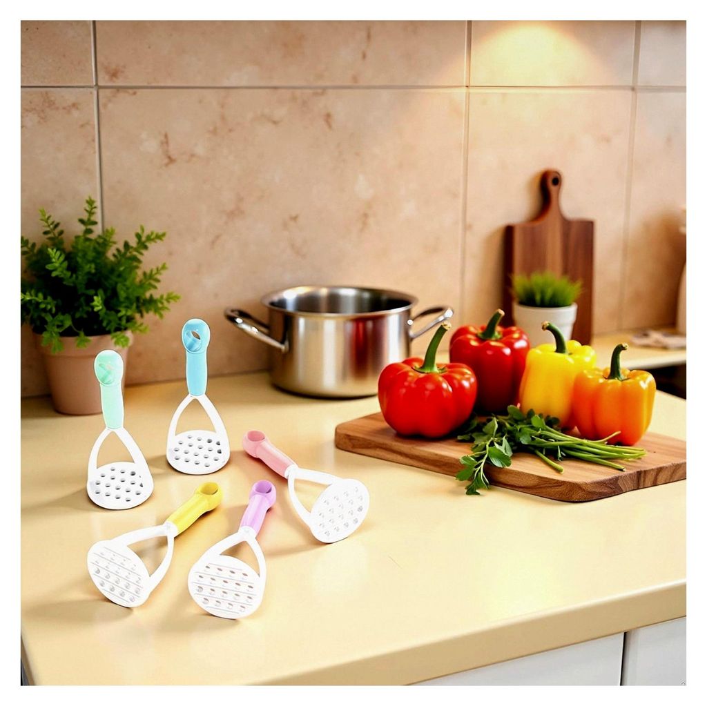 Manueller Silikon-Kartoffelstampfer, Kochutensilien-Stampfer, Mini-Kartoffelstampfer für antihaftbeschichtetes Kochgeschirr, 5 Stück