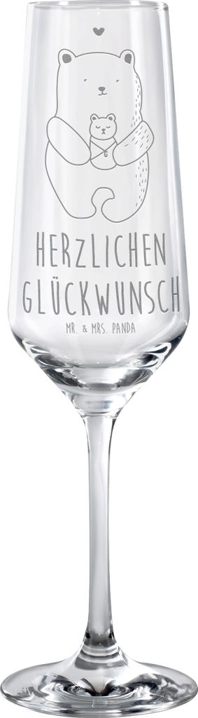 Mr. & Mrs. Panda Glas Bär Baby - Transparent - Geschenk, Sektglas, Kelchglas, Sektflöte, Geburt, Geburtstag, Champagnerglas, Neffe, Teddy, Glück...