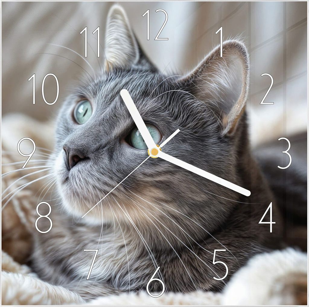 Wanduhr aus Glas mit Motiv Kuschelige Katze- 30 x 30 cm - inkl. Aufhängesystem