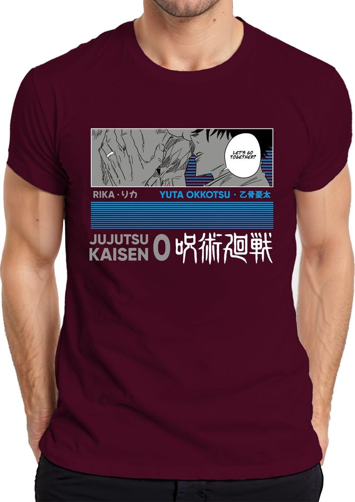 Jujutsu Kaisen Yuta Okkotsu Rika Anime Manga Geschenk Vintage Herren T-Shirt, Burgundy, XXL