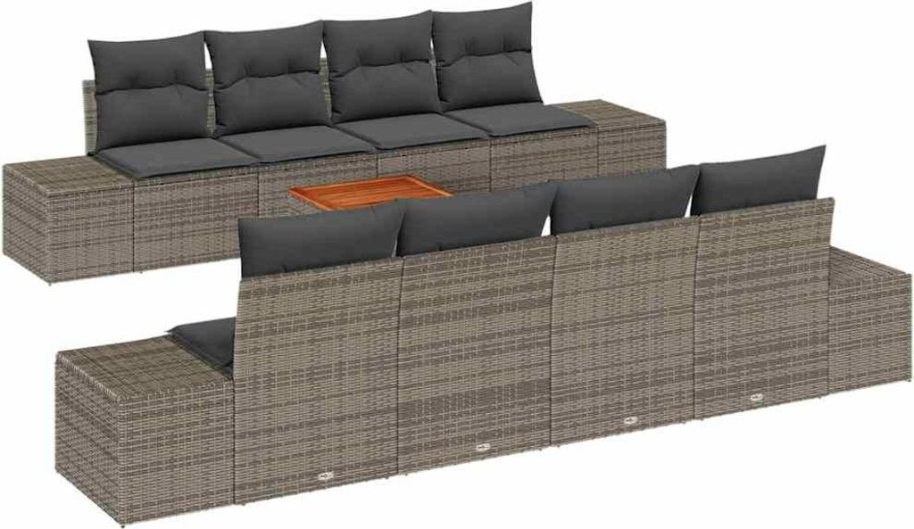 Gartensofa-set mit Speicher 9 pcs Grau Poly-Rattan