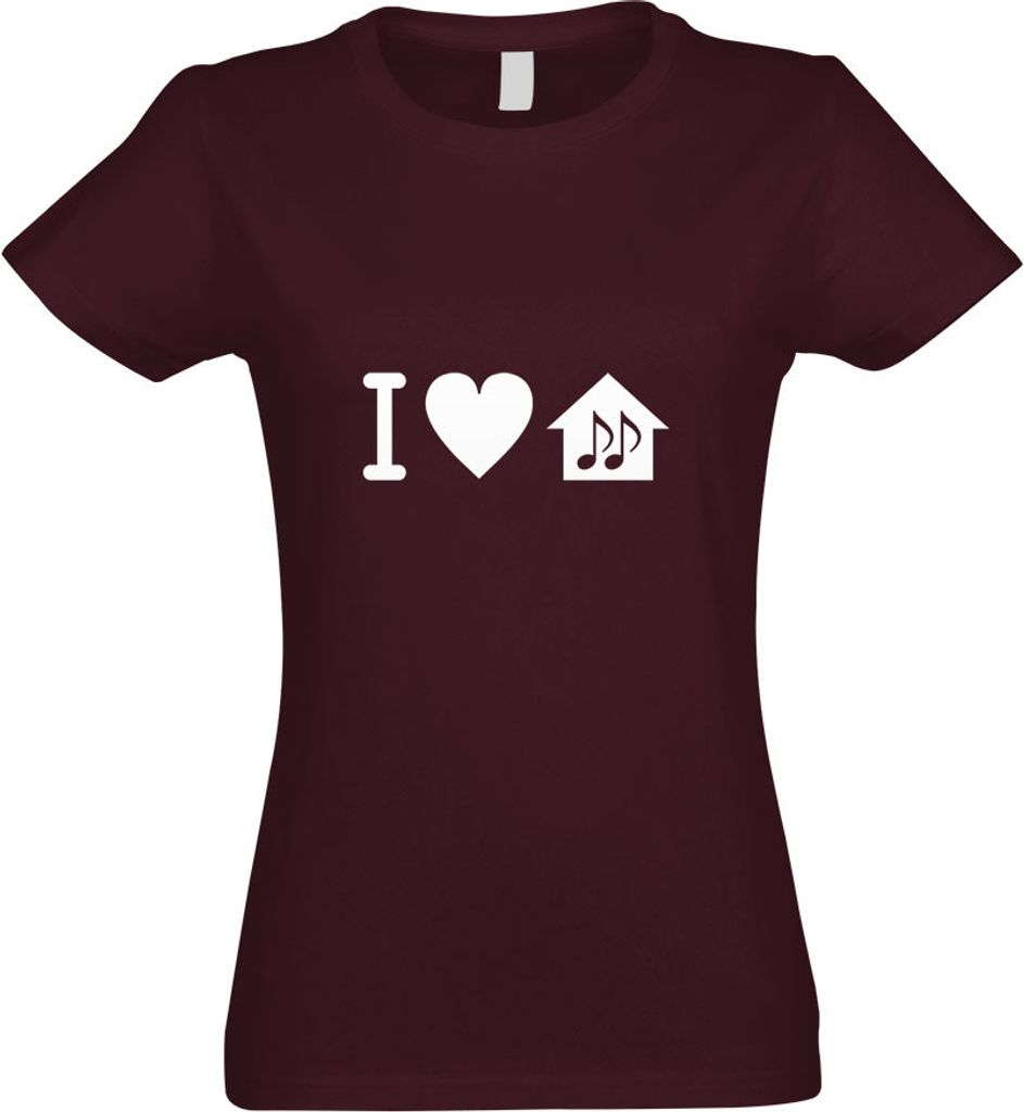 Kiwistar - T-Shirt tailliert - Damen - Burgund - I Love House Music Motiv2 - mit Motiv Bedruckt - Funshirt Design - Sport - Freizeit - Damen - M