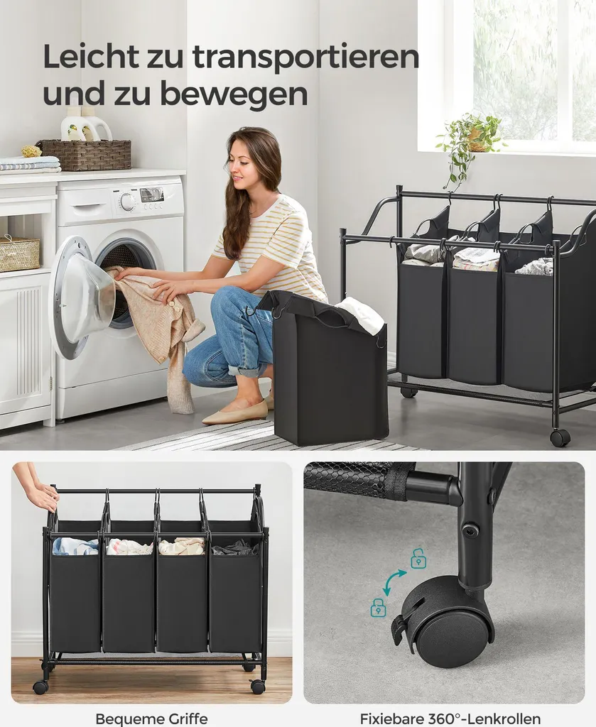 Panier à linge 4 compartiments noir : la solution pour trier sans effort - 5