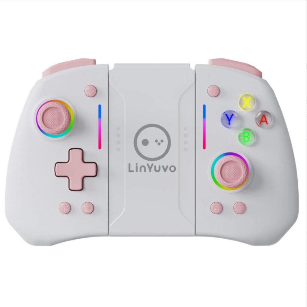AIORBER Wireless Gamecontrollers mit RGB-Beleuchtung, Turbo, 6-Achsen, Vibrationsmotor, Metallsticks, für Switch und Switch OLED, Weiß Rosa