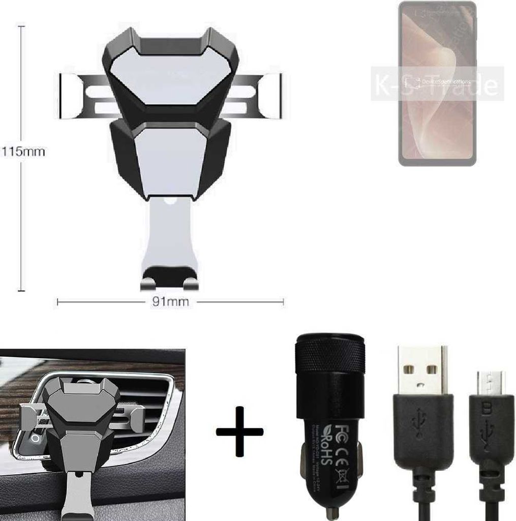 K-S-Trade KFZ Halterung kompatibel mit Sharp Aquos Sense7 Plus Halterung Lüftungshalterung Lüftungsschlitz schwarz-silber Autohalterung Handy inkl.