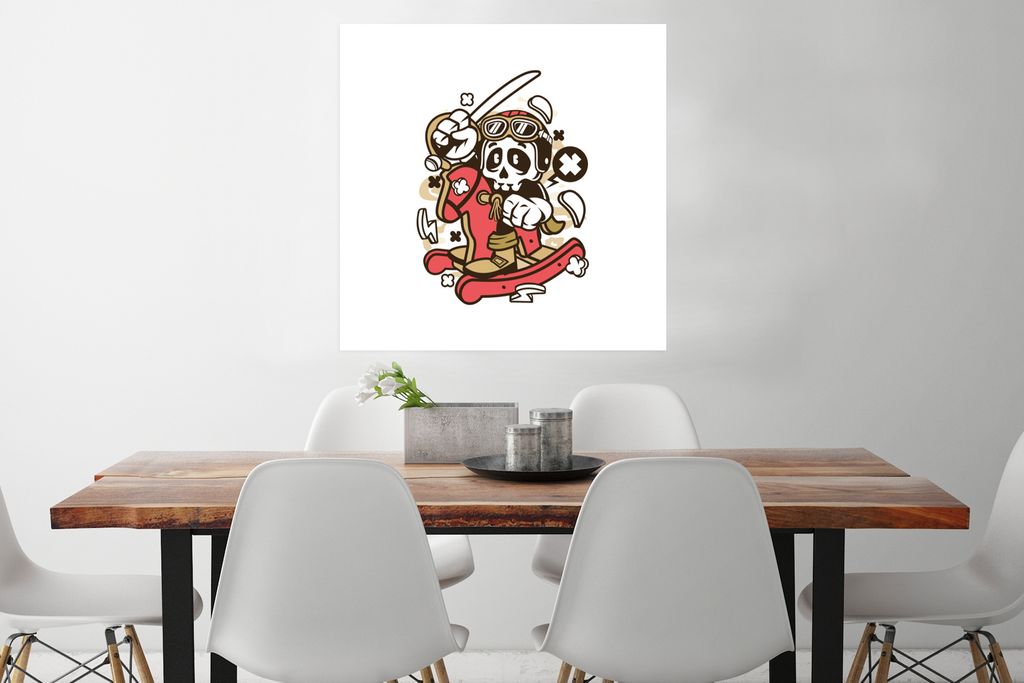MuchoWow Poster Vintage - Totenkopf - Schaukelpferd 75x75 cm - Wand Dekoration
